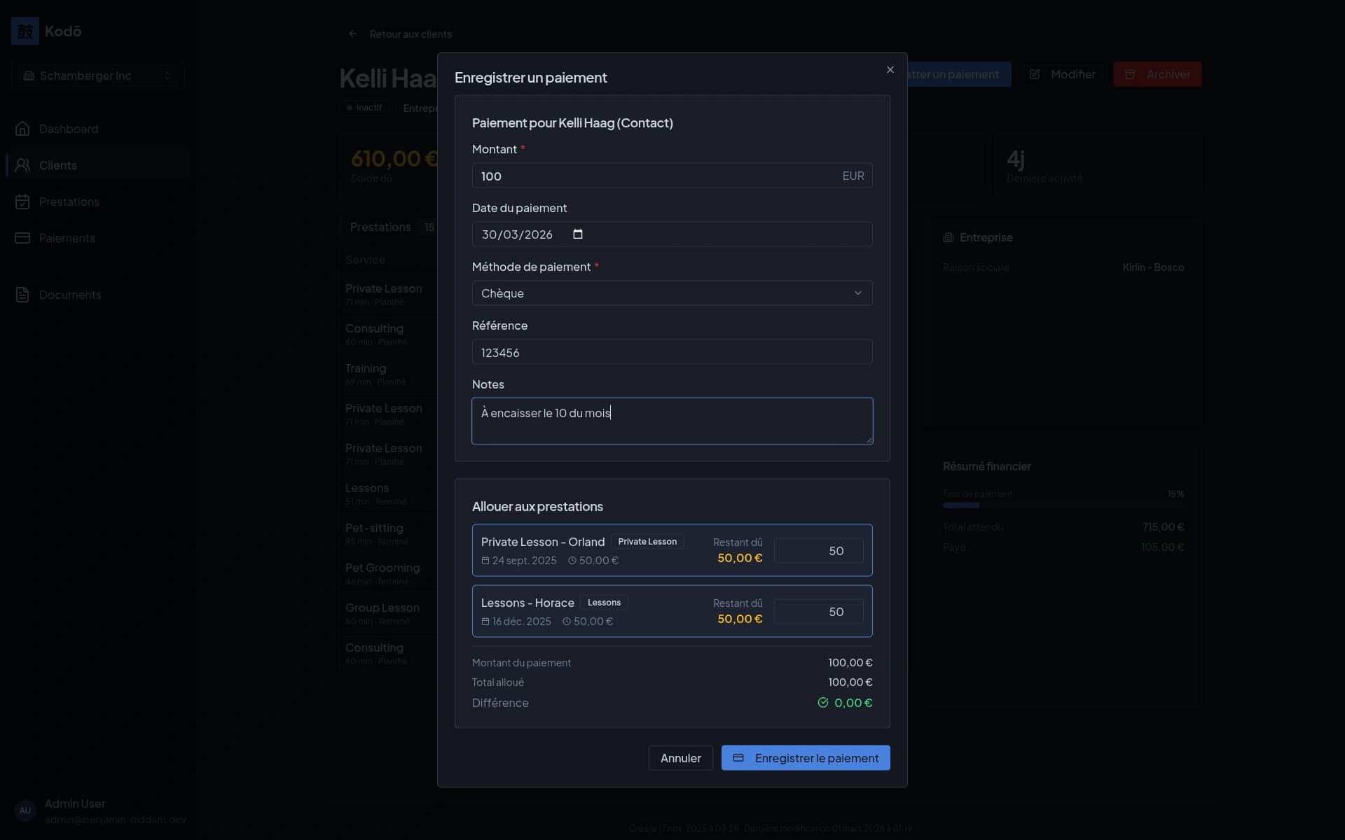 Suivi des paiements Kodo avec allocation automatique et détection des retards